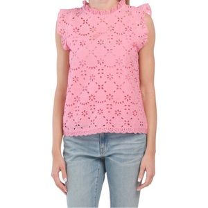 Jennifer and Grace Pink Eyelet Flutter Sleeve Blouse - Medium NWT